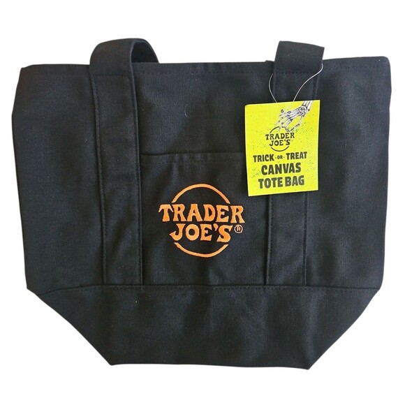 Trader Joes Mini Halloween Canvas Tote Bag 2 Piece Set ORANGE AND BLACK NWT - Picture 2 of 6
